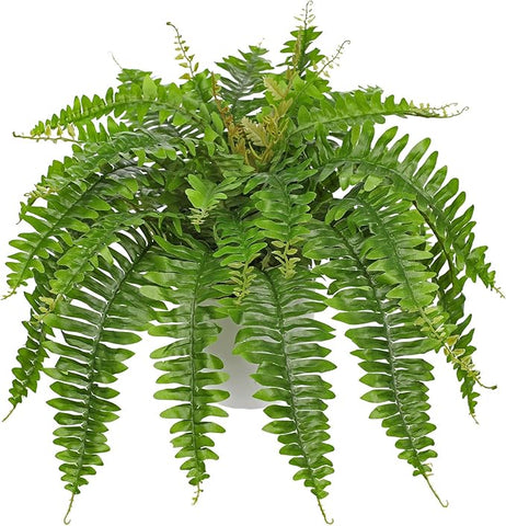 Hollyone Artificial Fern Plants in White Pot 25.5" Medium Artificial Boston Fern 31 Leaves for Outdoors & Indoor Faux Potted Plants Fake Ferns Bush Plant Patio Garden Farmhouse Porch Home Decor Green