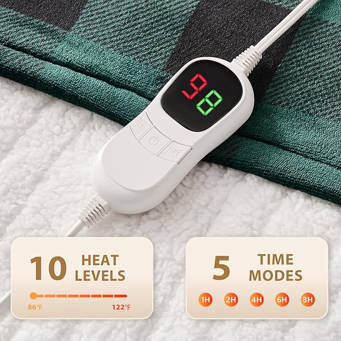 HomeMate Electric Blanket Heated Full Size - 72“x84“ Ultra Soft Cozy Flannel Heating Blanket with 10 Fast Heat Levels 8 Hours Auto Off Over-Heated Protection ETL Certification Keep Warm in Home Office