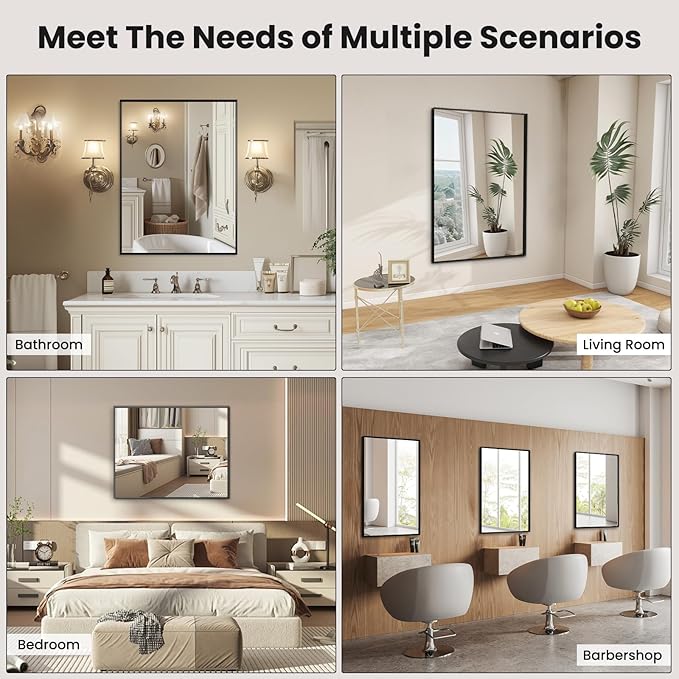 LOAAO Black Bathroom Mirror 40"X36" for Wall, Rectangle Bathroom Vanity Mirror, Tempered Glass, Hangs Vertically or Horizontally, Easy to Install, Modern Design
