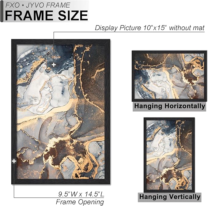 Engineered Wood 10x15 Picture Frame Set of 6, Black Frame for 10 x 15 Inch Picture Poster Photo, Light Weight 10 by 15 Frame with Wood-grain for Wall - 6 Pack/Black/10 x15
