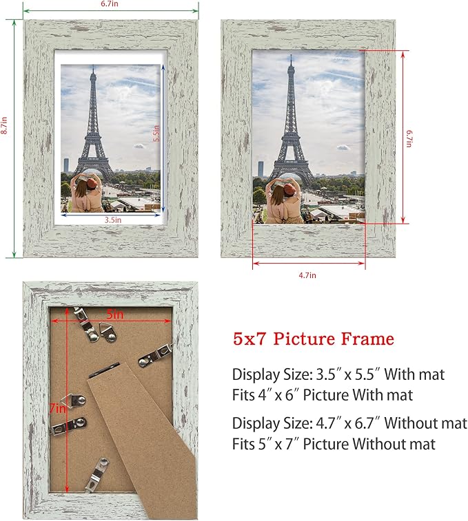 5x7 Picture Frame Set of 2, Made of Real Glass and Sage Green Wooden Frame - Display Pictures 4x6 with Mat or 5x7 Without Mat, 5 by 7 Photo Frame for Wall or Tabletop Display