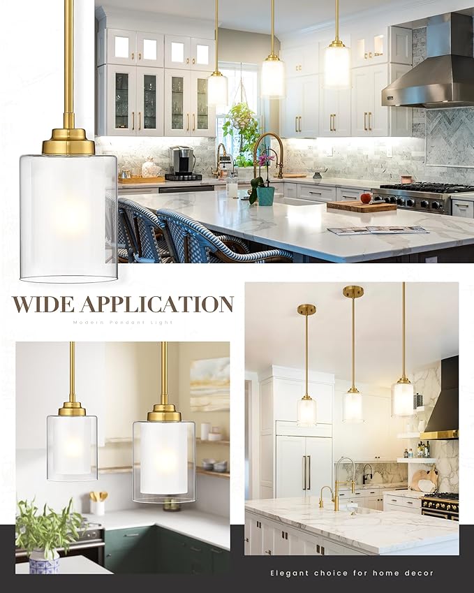 TENGXIN Modern Pendant Light, Brushed Gold Modern Pendant Light for Kitchen Island, Hanging Ceiling Light Fixture, Farmhouse Pendant Lighting for Dining Room Bedroom Bar Office,TXPLBG02