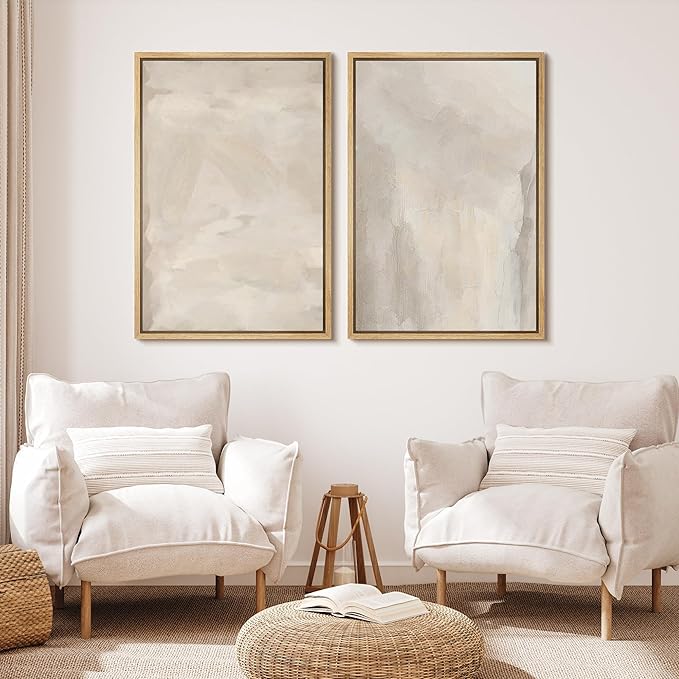 MUDECOR Framed Canvas Print Wall Art Abstract Neutral Tones Minimalist Earthy Color Palette Illustrations Modern Art Decorative Chic for Living Room, Bedroom, Office - 16"x24"x2 Natural