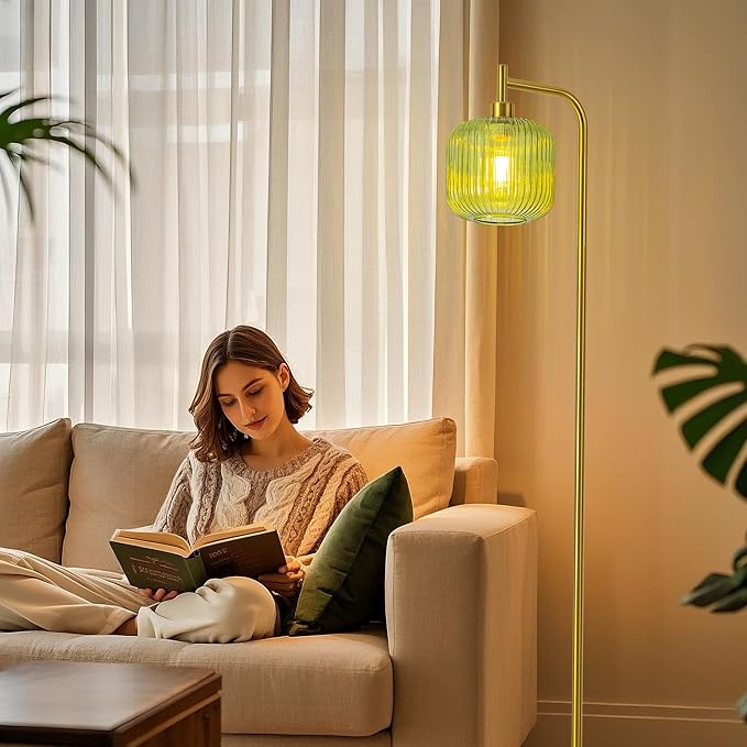 MAYNA Glass Floor lamp Living Room, Modern Vertical lamp, Remote Control Switch with Glass lampshade, 67-inch high lamp Suitable for Bedroom and Study (2700K LED Bulb Included)