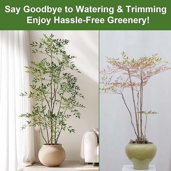 7.2ft Faux Bamboo Tree Artificial Nandina Tree Artificial Indoor Plants Realistic Fake Potted Tree with 800+ Leaves, Cement Planter - Home Office Decor Perfect for Housewarming Gift Non-Toxic
