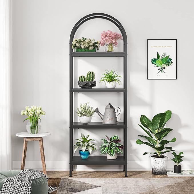 Tribesigns 4-Tier Open Bookshelf, 70.8" Wood Bookcase Storage Shelves with Metal Frame, Freestanding Display Rack Tall Shelving Unit for Office, Bedroom, Living Room, Easy Assembly (Black, 1PC)