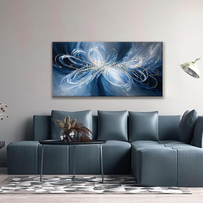 Abstract Wall Art Decor White Blue Wall Art For Living Room Decor Ready To Hang Canvas Wall Art For Office Kitchen Bedroom Canvas Prints 24x48 Inch
