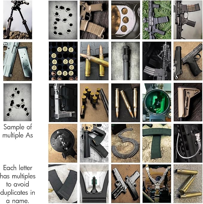 Personal Prints | Tactical Shooting Personalized Firearm Name Art Print | Customized Gift for the Gun or Second Amendment Enthusiast | Unique Photos to Spell Any Name | USA Made Sign Décor | (Modern