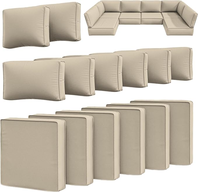 14 Pcs Outdoor Cushion Slipcovers Outdoor Patio Cushion Covers Replacement Waterproof with Zipper for Outdoor Furniture, Patio Sofa Couch 3 Sizes, Covers Only