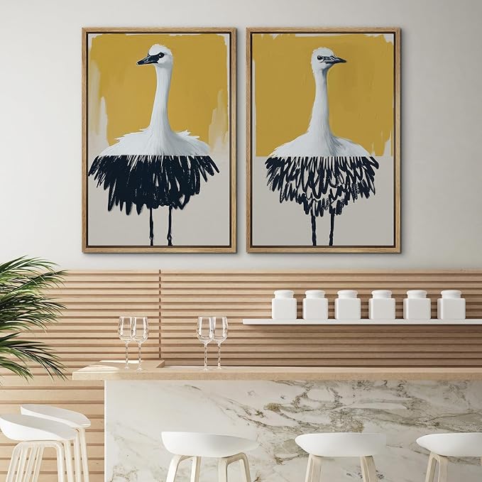 SIGNWIN Framed Canvas Print Wall Art Set Minimalist Crane Portrait Modern Bird Illustrations Modern Art Rustic Minimal for Living Room, Bedroom, Office - 16"x24"x2 Natural