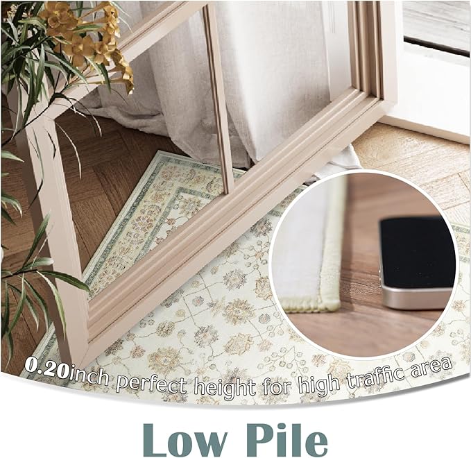 jinchan Area Rug 2x3 Washable Vintage Floral Rug Indoor Entryway Non-Slip Door Mats Soft Carpet for Living Room Bedroom Bathroom Home Office Cream