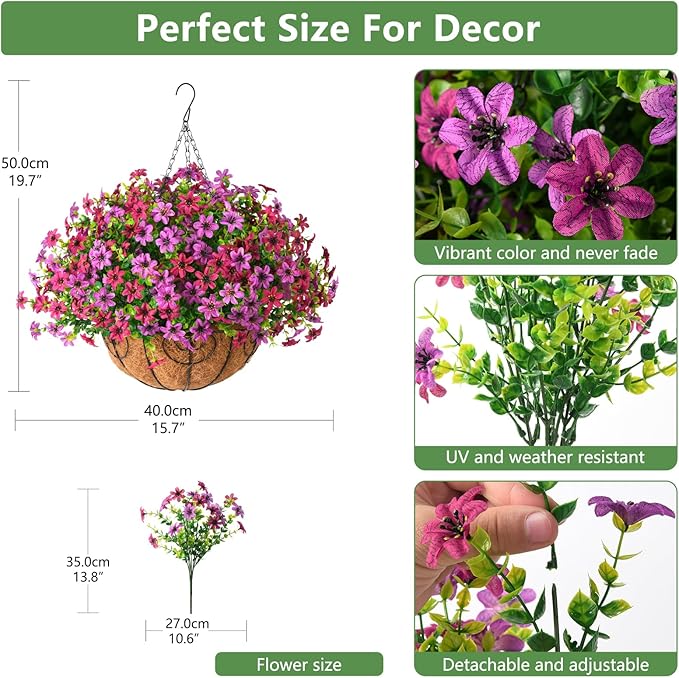 INQCMY Artificial Hanging Flowers Plants Basket for Outdoor Spring Summer Decoration,Fake Silk Colorful Daisy in Planter UV Resistant Realistic for Outside Home Porch Patio Yard Balcony Decor