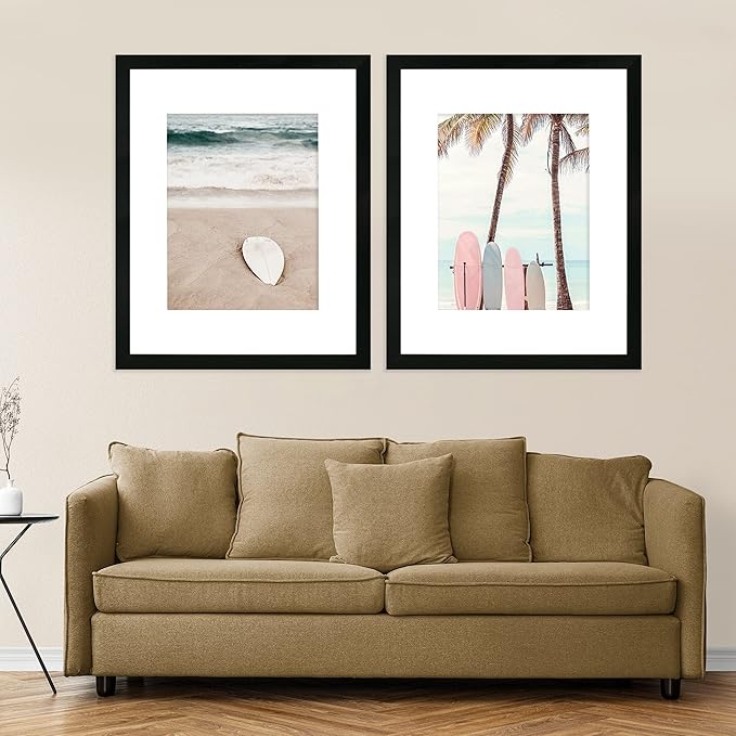 16x20 Frames Set of 2, Rustic Black Wood Style - Display 16 x 20 Picture without Mat or 11x14 Picture with Mat, Wall Mounting Horizontal and Vertical