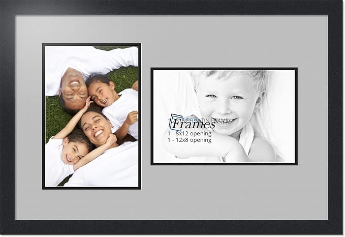 ArtToFrames Collage Photo Frame Double Mat with 2 - 8x12 Openings and Satin Black Frame