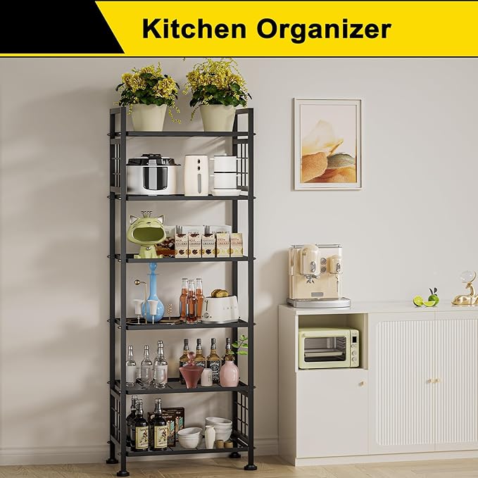 GIOTORENT 6-Wire Garage Shelving Storage Shelves, Metal Shelving Unit Pantry Rack, Kitchen Storage Adjustable Shelf 900Lbs Capacity for Laundry Kitchen Bathroom Organizer(Black)
