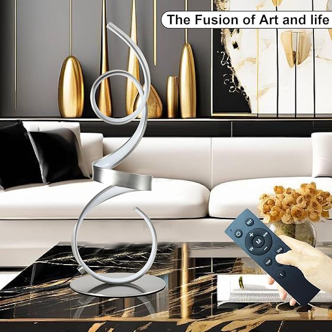 20W 2700LM 3 Colors Dimmable LED Art Table Lamp 21.4 Inch with Touch Switch for Living Room,Bedroom (Sand Nickel(Remote))