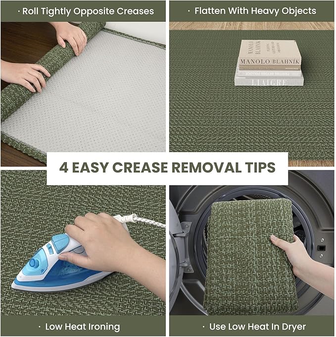IOHOUZE Washable Runner Rug 2x6 Non Slip Runners for Hallways Entryway Runner Indoor, Kitchen Rugs Woven Cotton Floor Carpet for Kitchen Hall Entrance Bedroom, Olive Green/Dusty Green