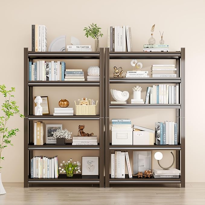 Tall Bookshelf with Open Shelves, Metal Office Book Shelf, Adjustable Organizer Bookcase, Standing Storage Organizer Shelf for Living Room (40" W*14" D*78" H)
