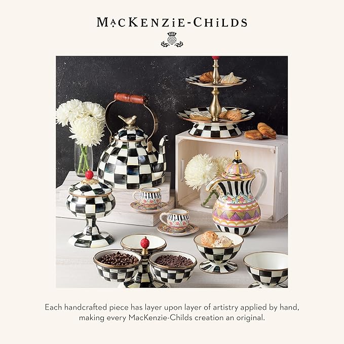 MACKENZIE-CHILDS Enamel Recipe Box, Cute Recipe-Card Box with Lid, Index-Card Holder for Kitchen, Black-and-White Courtly Check