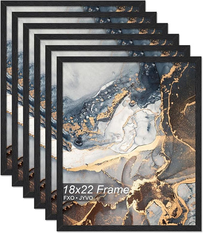 Engineered Wood 18x22 Picture Frame Set of 6, Black Frame for 18 x 22 Inch Picture Poster Photo, Light Weight 18 by 22 Frame with Wood-grain for Wall - 6 Pack/Black/18 x22