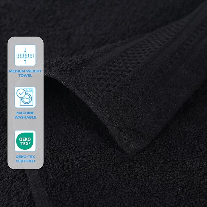 Superior Honeycomb Cotton Medium Weight Towels, for Guest Bath, Master Bathroom, Shower, Quick Dry, Adults, Home Essentials, Textured Waffle Border, Assorted Towel Set, 8 Piece Towel Set, Black