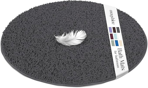 MAYSHINE Round Area Rug Set for Bathroom | Soft Plush Chenille Bath Mat, Water Absorbent Non-Slip Bathroom Rug | Washable Shag Carpet, Bedroom, or Home Décor | 48"x48" (Round) | Charcoal Gray