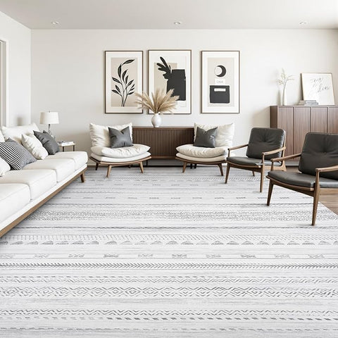 10x14 Area Rugs for Living Room Machine Washable Rug Distressed Indoor Carpet Neutral Moroccan Boho Rug Ultra Soft Area Rug for Bedroom Dining Room Playroom Office, Grey