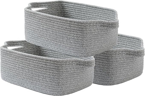 KALLAX Small Woven Basket, 14 x 10 x 5.6 Inches, Small Storage Baskets for Organizing, Gift Baskets Empty, Cute Rope Shelf Closet Storage Bins for Shelves, Dog Toy Basket, Mixed Grey