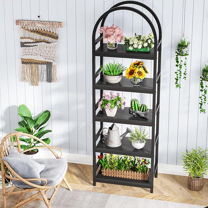 Tribesigns 5-Tier Open Bookshelf Set of 2, 74.4" Wood Bookcase Storage Shelves with Metal Frame, Freestanding Display Rack Tall Shelving Unit for Office, Bedroom, Living Room (Black, 2PCS)