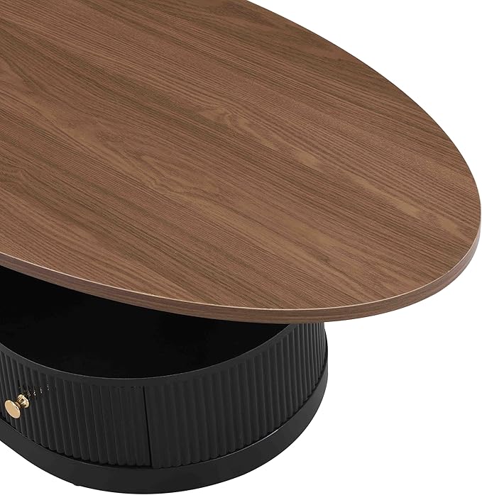 Marble Nesting Coffee Table Set of 2,Modern Oval Center Tea Table and Round Side Nightstand Set w/Drawer and Wood Tabletop and Metal Frame for Living Room Accent Furniture
