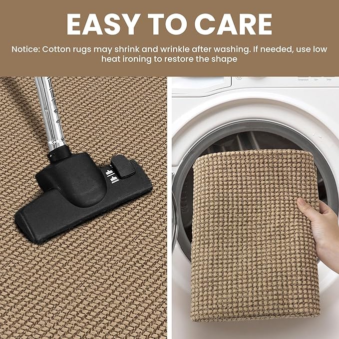 IOHOUZE Washable Runner Rug 2.6x12 Non Slip Rubber Backed Extra Long Hallway Runner Entryway Runner Indoor, Kitchen Rugs Woven Cotton Floor Carpet for Hall Stair, Orange/Tan/Brown