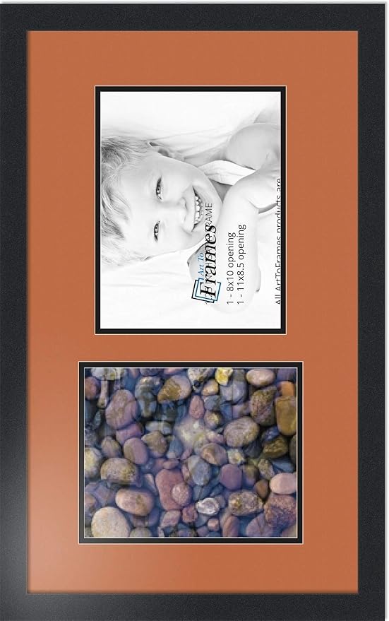ArtToFrames Collage Photo Frame Double Mat with 1 - 8.5x11^ 8x10 Openings and Satin Black Frame