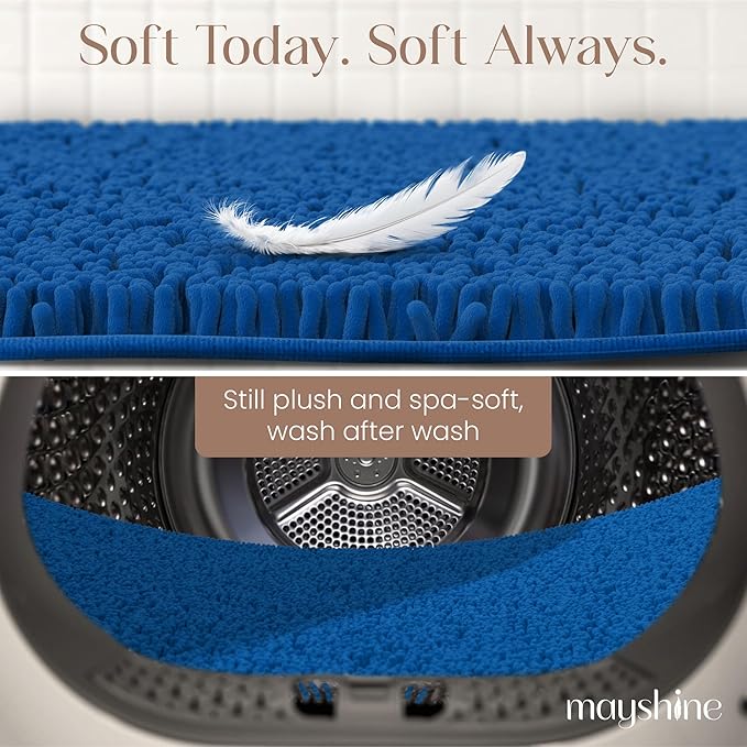 MAYSHINE Plush Shaggy Chenille Bath Mat | Extra Soft, Super Absorbent, Non-Slip Bathroom Rug | Fluffy Microfiber, Area Rug Sets for Bathroom Floor, Kitchen, Living Room | 59"x31" | Dark Blue