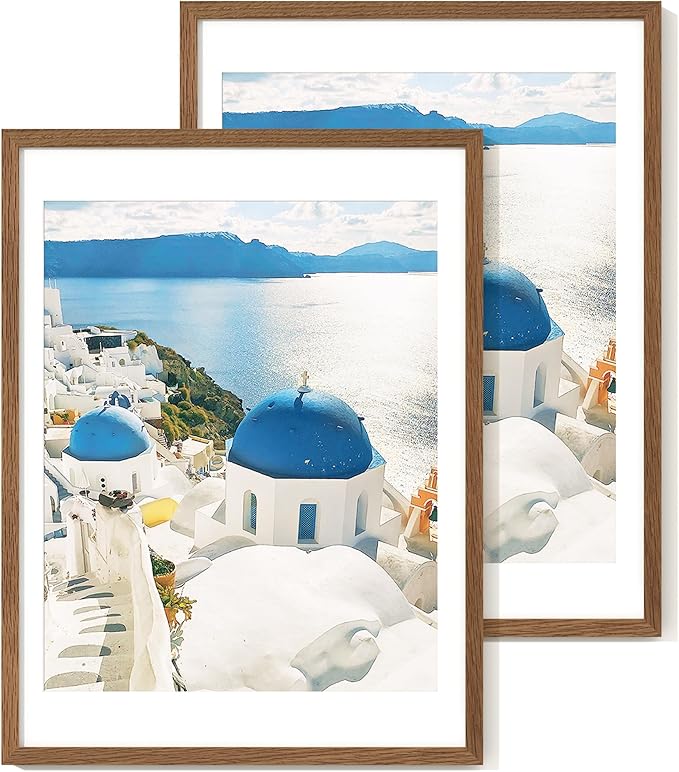 Axeman 18x24 Poster Frame with Mat for 16x20, Solid Oak Wood Picture Frame with Tempered Glass, Wooden 18''x24'' Minimalist Photo Frame with Free Wall Hooks for Art Photo and Prints, Set of 2, Walnut