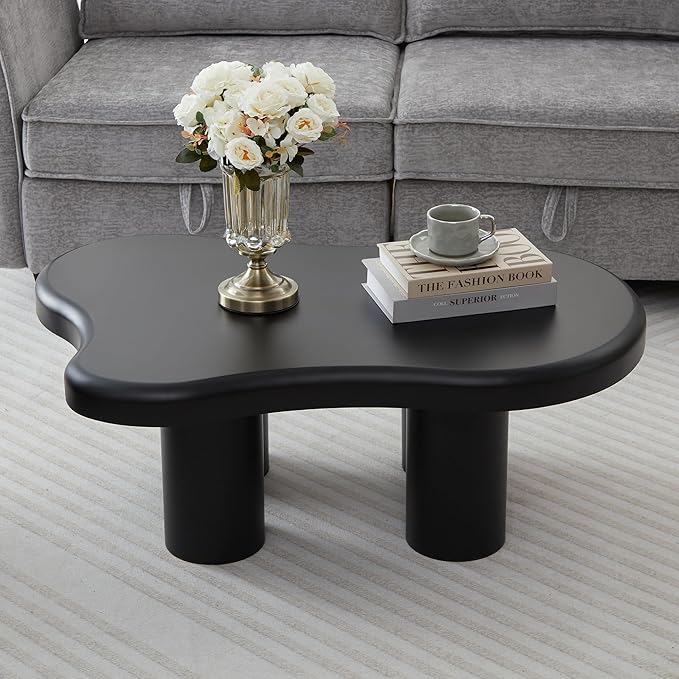 Cloud Coffee Table, Cute Irregular Coffee Table with Wide Tabletop, Accent Center Table, Cloud Shape Modern Coffee Tables for Living Room, Home Office (Black)