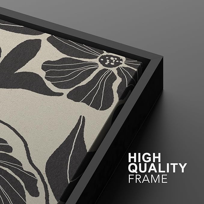 MUDECOR Framed Canvas Print Wall Art Monochrome Floral Botanical Black and White Illustrations Modern Art Decorative Bohemian Colorful Chic for Living Room, Bedroom, Office - 16"x24"x2 Black