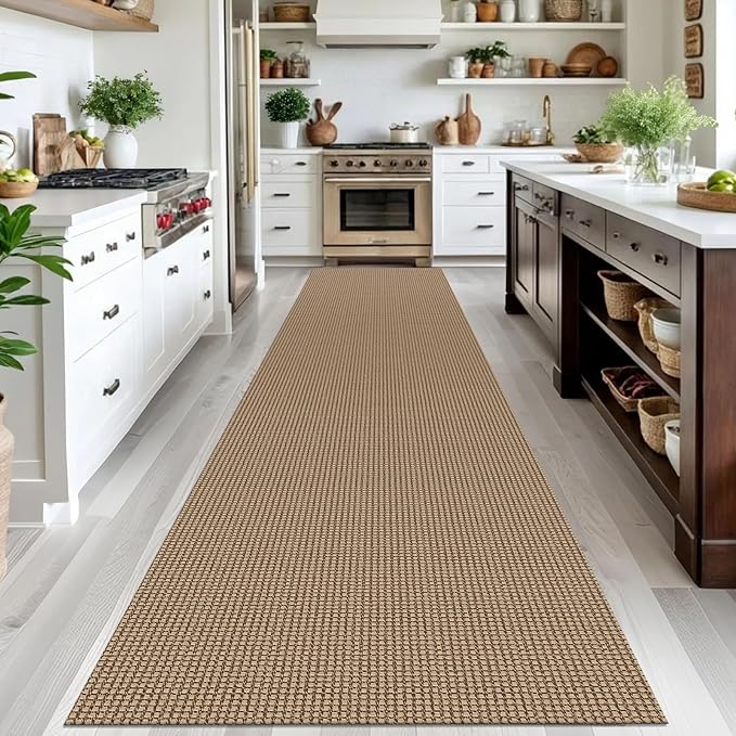 IOHOUZE Washable Exrea Long Hallway Runner Rug 3x14 Non Slip Rubber Backed Kitchen Runner Entryway Runner Indoor, Woven Rugs Floor Carpet for Kitchen Hall Entryway Stair, Orange/Tan/Brown