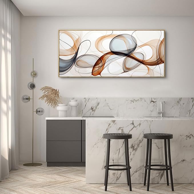XLSJERST Wall Art for Living Room Elegant Curves Abstract Modern Lightness Wall Art for Office Wall Decor Adorned with an Exquisite Frame for a Touch of Sophistication