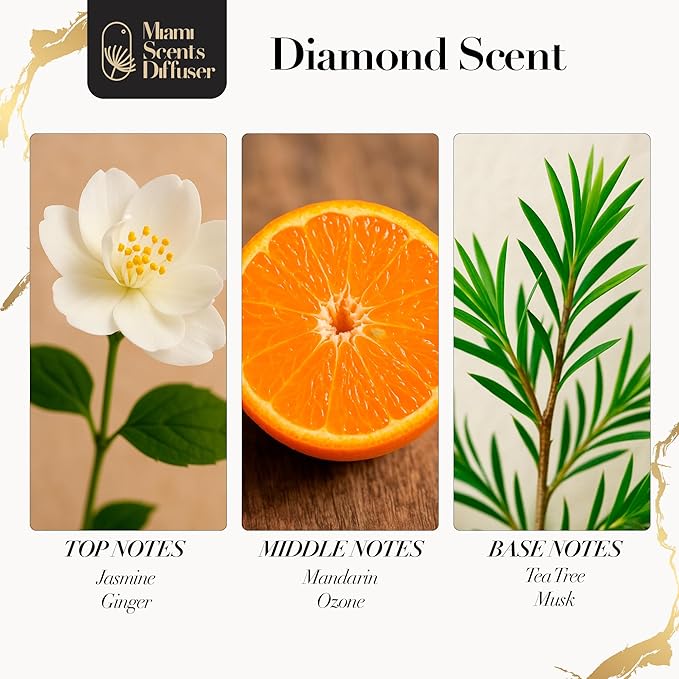 Diamond Scent Inspired by Encore Las Vegas Hotel 4 FlOz - 120 ml Essential Oils Aroma for Home Office Diffuser Luxury Fragance Refill Aromatherapy Fresh Blend of Jasmine Mandarin Tea Tree and Ginger