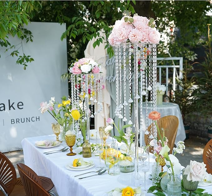 Wedding Centerpieces Decoration Flower Vase, Elegant Acrylic Crystal Stand -2 Pcs 23.6inch High Party Tables Decorations, Dining Table Chandelier Centerpiece Stands