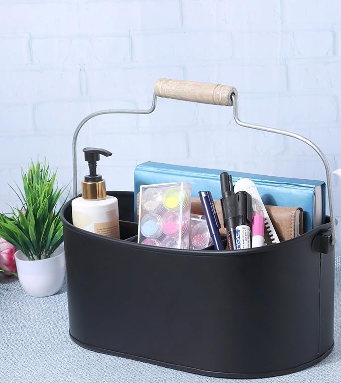 Alpha Living Home Heavy Duty Metal Alloy Utensil Holder for Kitchen, Silverware Caddy with Handle - Galvanized Flatware Organizer for Forks, Spoon, Knives, Picnic, Countertop & Dining Table (Black)
