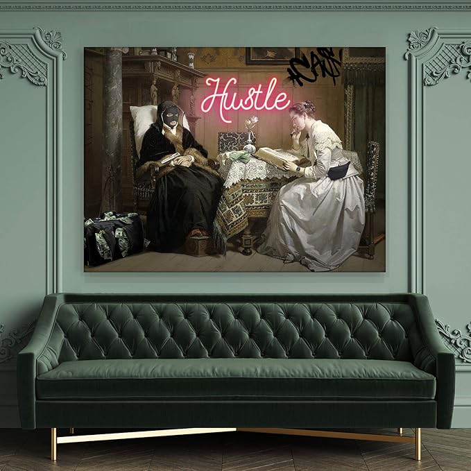Fellipo Ricci Large Canvas Artwork - Hustle Cool Wall Art Prints Framed for Home Decor, Living Room, Office - Handmade Popular Museum Oil Painting Art Photo on Canvas (18"x24")