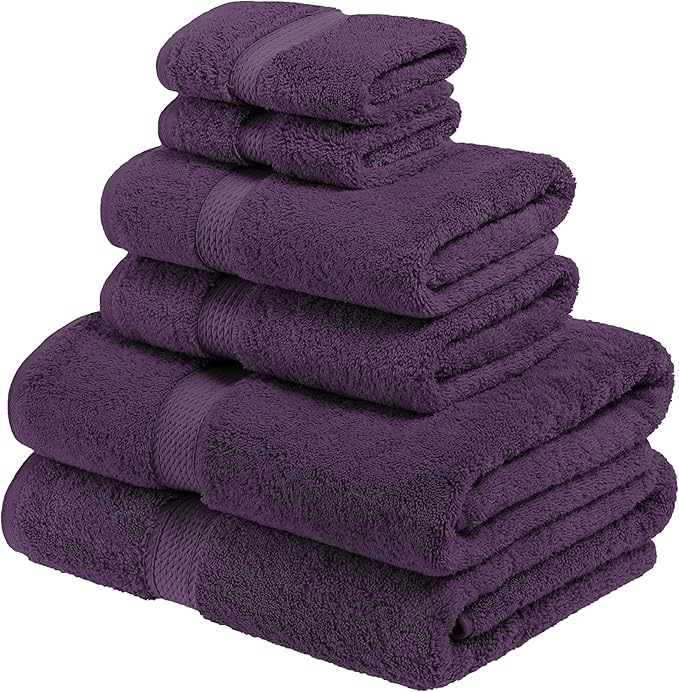 BLUENILEMILLS Premium Towel Collection, Egyptian Cotton Towels for Shower and Bathroom Assorted 6-Piece Towel Set, 30" x 55", 20" x 30", 13" x 13", Plum by Blue Nile Mills