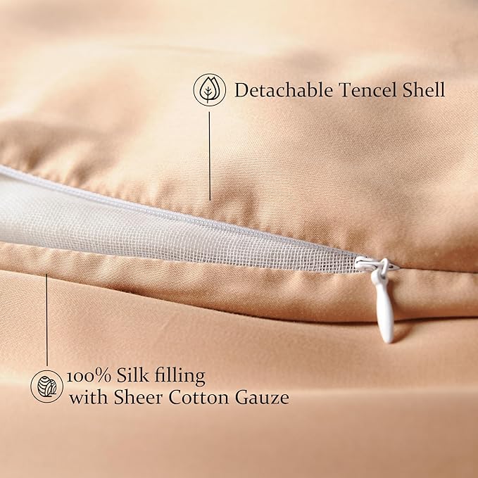 CUDDLE DREAMS Lightweight Silk Filled Comforter for Summer, Detachable Tencel Duvet Cover for Easy Care, Naturally Breathable (Bronze, King)
