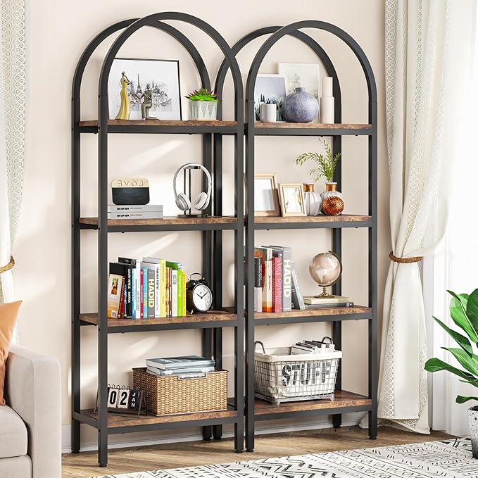 Tribesigns 4-Tier Open Bookshelf Set of 2, 70.8" Wood Bookcase Storage Shelves with Metal Frame, Freestanding Display Rack Tall Shelving Unit for Office, Bedroom, Living Room (Rustic Brown, 2PCS)