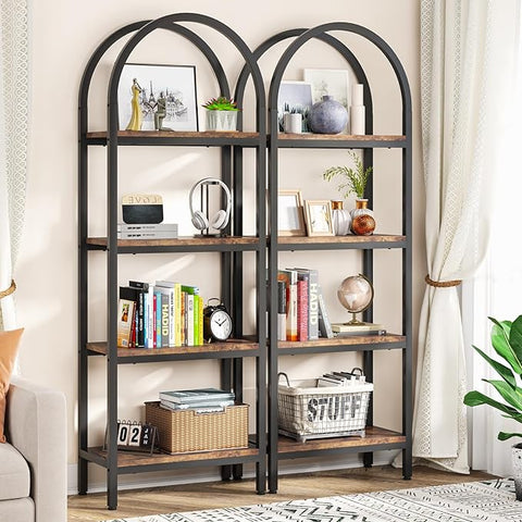 Tribesigns 4-Tier Open Bookshelf Set of 2, 70.8" Wood Bookcase Storage Shelves with Metal Frame, Freestanding Display Rack Tall Shelving Unit for Office, Bedroom, Living Room (Rustic Brown, 2PCS)