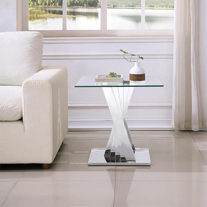 Glass 4 Piece Living Room Table Sets,4-Piece Table Set Includes 1 Glass Coffee Table and 1 Console Table and 2 End Tables with Stainless Steel Frame,Modern Coffee Table Set of 4 for Living Room