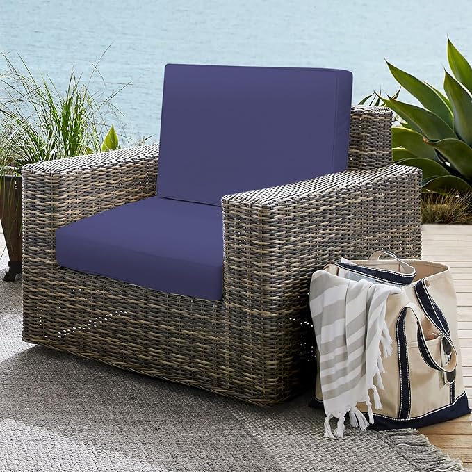 Outdoor Deep Seat Cushion Set 22" x 22", Water Repellent & Fade Resistant Cushion for Patio Furniture, Back & Seat Cushion with Removable Covers for Sofa, Couch, Navy