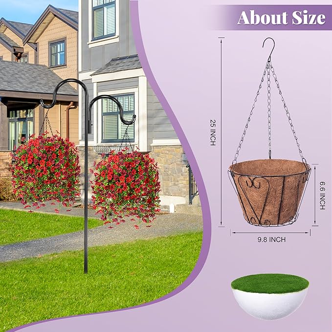 Artificial Fake Hanging Flowers Plants with Basket for Outdoor Spring Decoration, Faux Silk Daisy Flower Real Touch UV Resistant for Outside Porch Patio Garden Yard Home Decor(Red Brown)