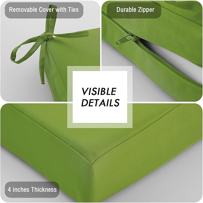 idee-home Outdoor Cushions for Patio Furniture, Outdoor Seat Cushion, Waterproof Hampton Bay Deep Seat Replacement Couch Chair Cushions for Garden Lawn Backyard Deck, 28.5 x 28.5 Green